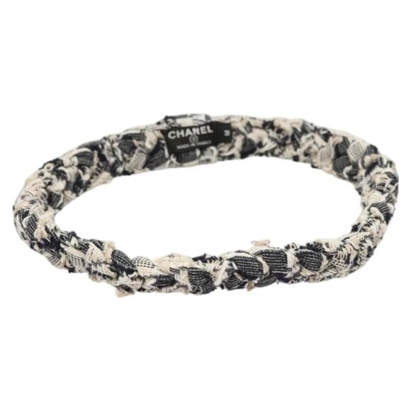 CHANEL Hair Band Tweed White Navy CC Auth - Picture 1 of 12